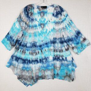 JONES NY Tunic Top Linen Blend Tie Dye Asymmetrical Sharkbite Hem size 2X Boho